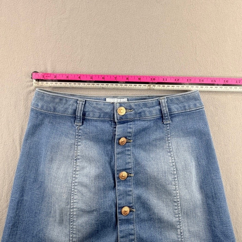 Denim Mini Button Down Skirt Light‎ Wash Gold Buttons - Picture 3 of 7